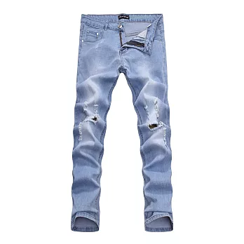 BuyGlasses 韓國刷色窄身牛仔長褲 BJSK3973S水藍