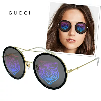 【GUCCI 古馳】雜誌款虎頭鏡面太陽眼鏡-金框灰鏡面(GG0061S-014)GG0061S