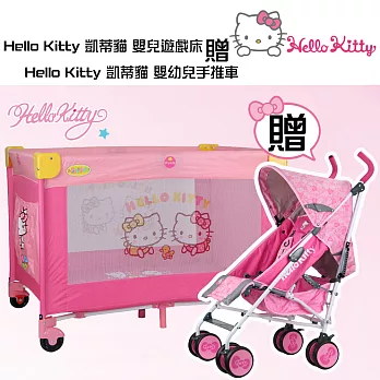 Hello Kitty 凱蒂貓 嬰兒遊戲床贈Hello Kitty 凱蒂貓 嬰幼兒手推車