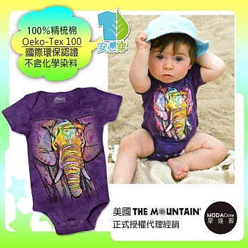 【摩達客】(預購)美國進口The Mountain彩繪大象精梳純棉嬰幼兒短袖包屁衣 (國際環保認證天然染料安心穿)6M紮染紫