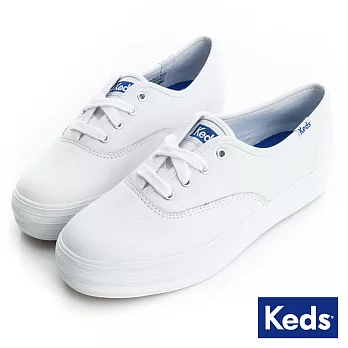【Keds】品牌經典厚底皮質綁帶休閒鞋US6白色