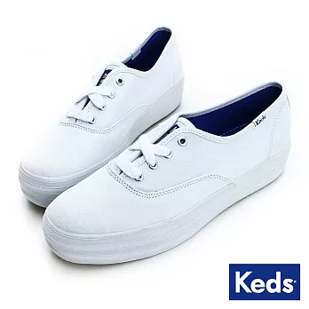 【Keds】品牌經典厚底綁帶休閒鞋US7白色