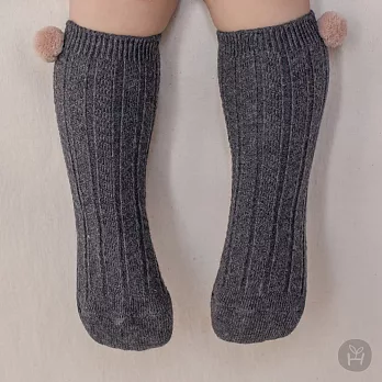Happy Prince 韓國製 Laura毛球嬰兒及膝襪 寶寶襪兒童襪炭黑色S