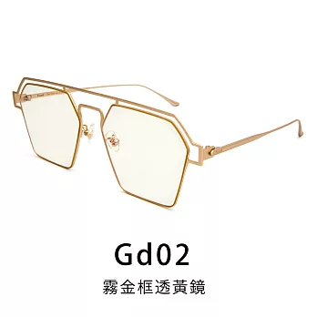 【Front 太陽眼鏡】DNA-Gd02霧金框透黃鏡#時尚造型雙槓太陽眼鏡/墨鏡