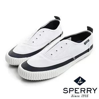 SPERRY 海軍風水洗帆布休閒鞋(女)-白藍US6白／深藍