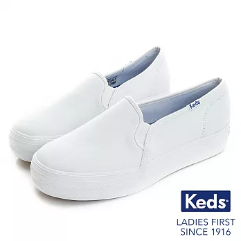 【Keds】品牌經典厚底皮質休閒便鞋US7.5白色