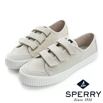 SPERRY 韓版粉彩黏扣帶帆布鞋(蜜甜杏)US6象牙白