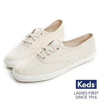 【Keds】CHAMPION 燙金圖騰綁帶休閒鞋US7奶油白