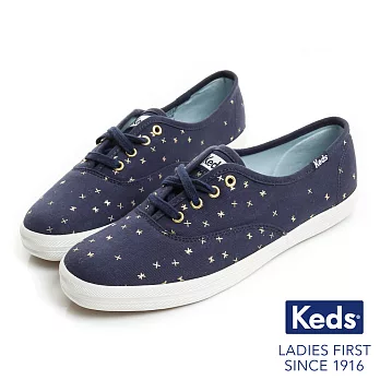 【Keds】CHAMPION 燙金圖騰綁帶休閒鞋US5.5海軍藍