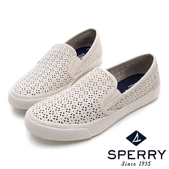 SPERRY 粉嫩雕花舒適牛皮休閒鞋(女)-象牙白US9象牙白