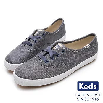 【Keds】CHAMPION 霧面光澤經典綁帶休閒鞋US6藍色