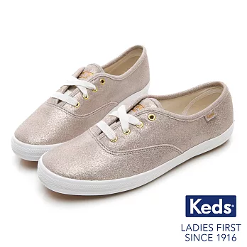 【Keds】麂皮柔光經典綁帶休閒鞋US6.5香檳金