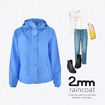 【2mm】短版立領款。時尚雨衣/風衣(R-C001)(藍色)
