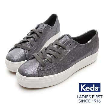 【Keds】TRIPLE KICK 麂皮霧感綁帶厚底休閒鞋US7.5深灰