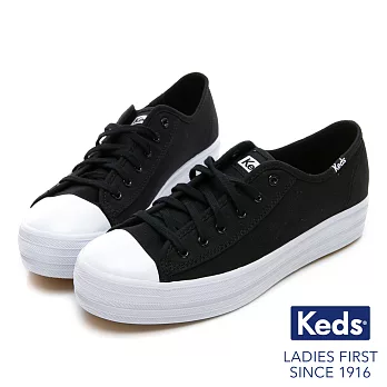 【Keds】TRIPLE KICK 復刻厚底綁帶休閒鞋US6黑/白