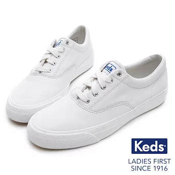 【Keds】ANCHOR 皮革復刻綁帶休閒鞋US7白色