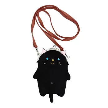 UNIQUE 動物樂園毛絨珠扣手機常用背包。小黑貓