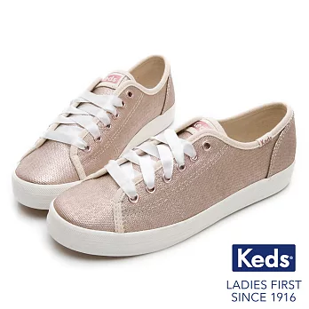 【Keds】KICKSTART 霧面光澤綁帶休閒鞋US6玫瑰金