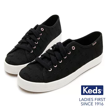 【Keds】KICKSTART 森林刺繡綁帶休閒鞋US7黑色