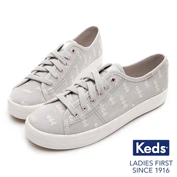 【Keds】KICKSTART 森林刺繡綁帶休閒鞋US6.5淺灰