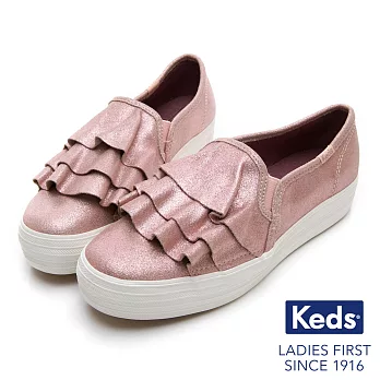 【Keds】TRIPLE RUFFLE 麂皮荷葉休閒鞋US6玫瑰粉