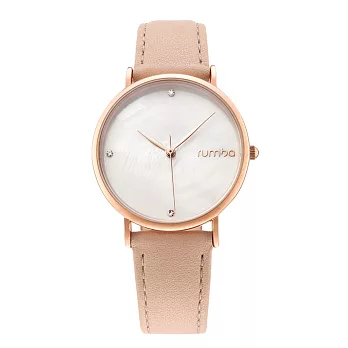 Rumba Time 美國紐約手錶 Lafayette珍珠母貝系列 腮紅粉皮革錶帶-白x玫瑰金框34mm