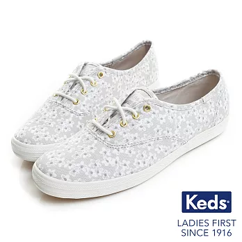 【Keds】CHAMPION 粉嫩印花經典綁帶休閒鞋US7.5淺灰