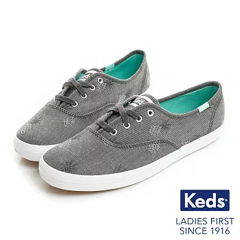 【Keds】CHAMPION 鳳梨緹花綁帶休閒鞋US6.5灰色