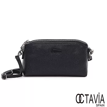 OCTAVIA 8真皮 - 原本山 日系雙層拉鍊隨身牛皮斜背小包 - 百變黑