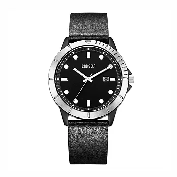 BAOGELA - DISCOVER手錶系列 銀黑錶盤 / 黑皮革