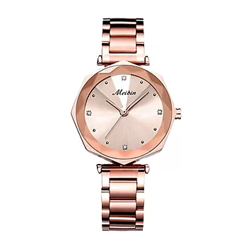 MEIBIN M1210M 時尚華麗光芒綻放淑女腕錶 - 鐵帶-玫色