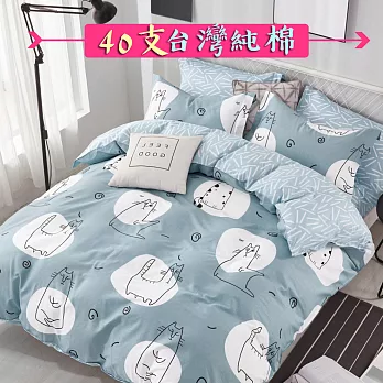 【eyah 宜雅】100%台灣製寬幅精梳純棉單人床包二件組-懶懶貓