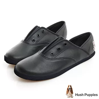 Hush Puppies 質感真皮咖啡紗帆布鞋US5.5黑色