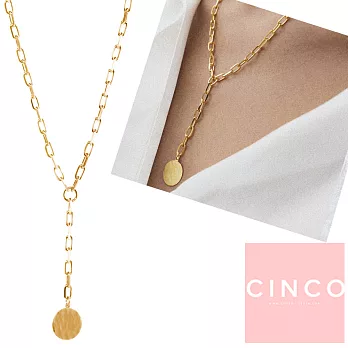 CINCO 葡萄牙精品 Benedicte necklace 925純銀鑲24K金硬幣項鍊 垂墜式Y字鍊款