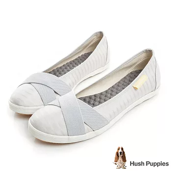 Hush Puppies 低奢緞面咖啡紗交叉帶娃娃鞋US5.5灰色