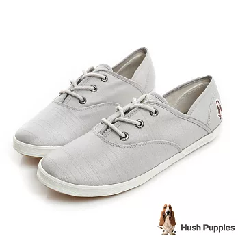 Hush Puppies 典雅緞面咖啡紗帆布鞋US8淺灰