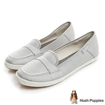 Hush Puppies 典雅緞面咖啡紗摩卡娃娃鞋US8淺灰