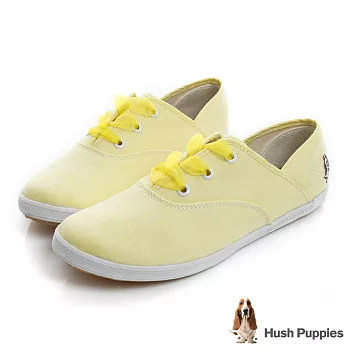 Hush Puppies 緞帶蝴蝶結咖啡紗帆布鞋US7.5淺黃色