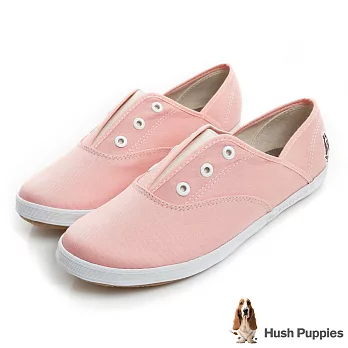 Hush Puppies 馬卡龍系咖啡紗懶人帆布鞋US5.5粉橘