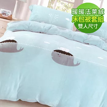 【eyah】100%法萊絨雙人床包被套四件組-藍鯨的家