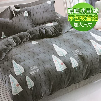 【eyah】100%法萊絨雙人加大床包被套四件組-多色可選挪威森林