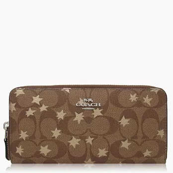 COACH 經典 PVC / 星星印花 / 拉鍊式長夾_卡其咖