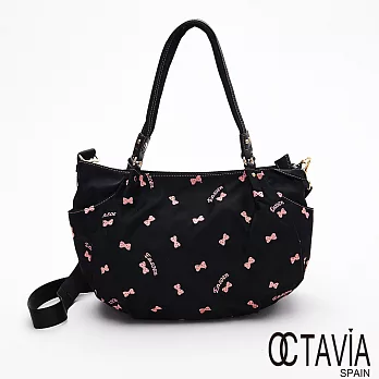 OCTAVIA8 - 蝴蝶姐姐 牛皮肩帶繡花半月多層水餃包 - 飛非黑