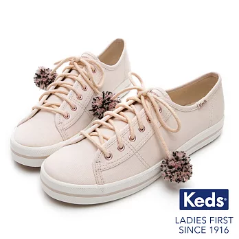 Keds KICKSTART毛球裝飾綁帶休閒鞋US6.5奶油白