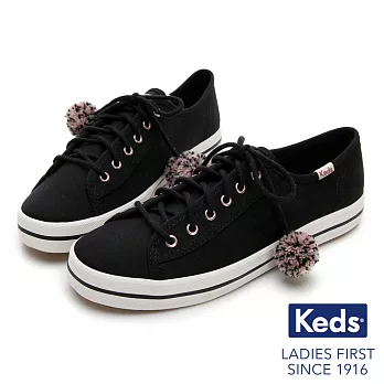 Keds KICKSTART毛球裝飾綁帶休閒鞋US6.5黑