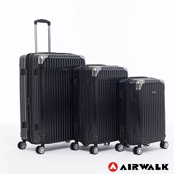 AIRWALK LUGGAGE - 都市行旅  三件組特光立體拉絲金屬護角輕質拉鍊20+24+28吋行李箱 極光黑