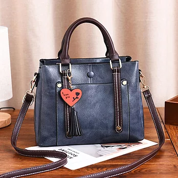 【L.Elegant】韓版OL愛心流蘇手提肩背機車包B133 (共三色) 藍色