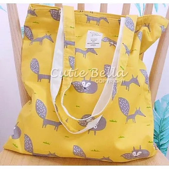 Cutie Bella大容量棉布包/側背包/肩背袋/托特包/環保購物袋，Fox-Sunny黃底狐狸