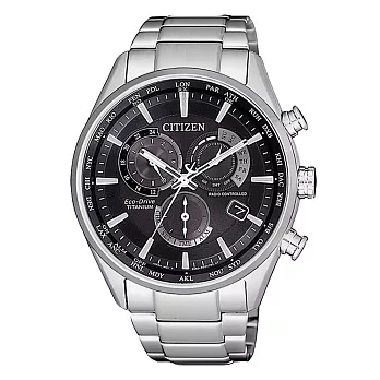 CITIZEN 光動能時尚鈦金屬三眼腕錶-銀X黑-CB5020-87E