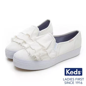 Keds TRIPLE RUFFLE單寧荷葉休閒鞋US8白色